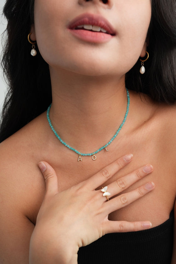 Tranquil Tides Amazonite Personalised Necklace - Diamond Alphabet