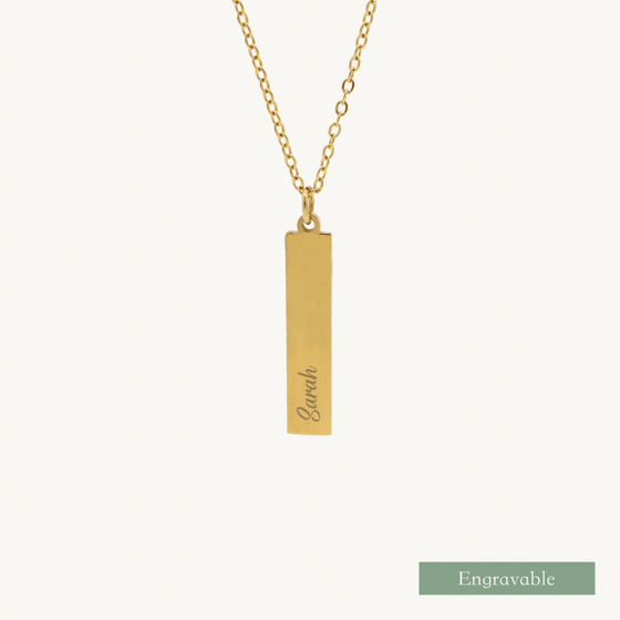 Skylar Vertical Engravable Bar Necklace (Gold)