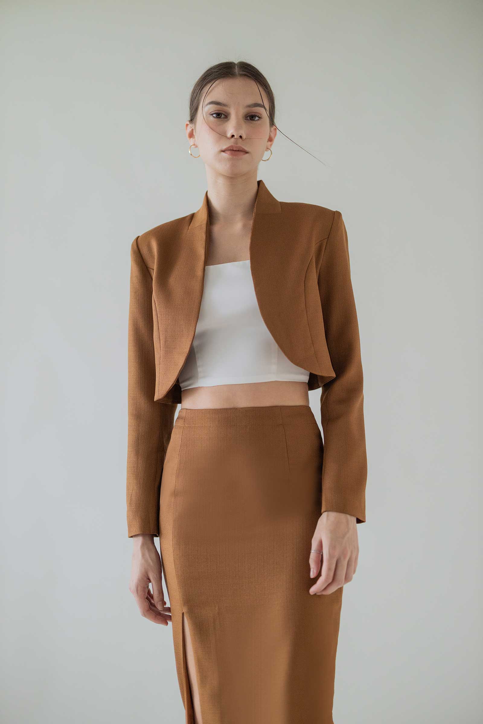 Poised Cropped Jacket (Brown)