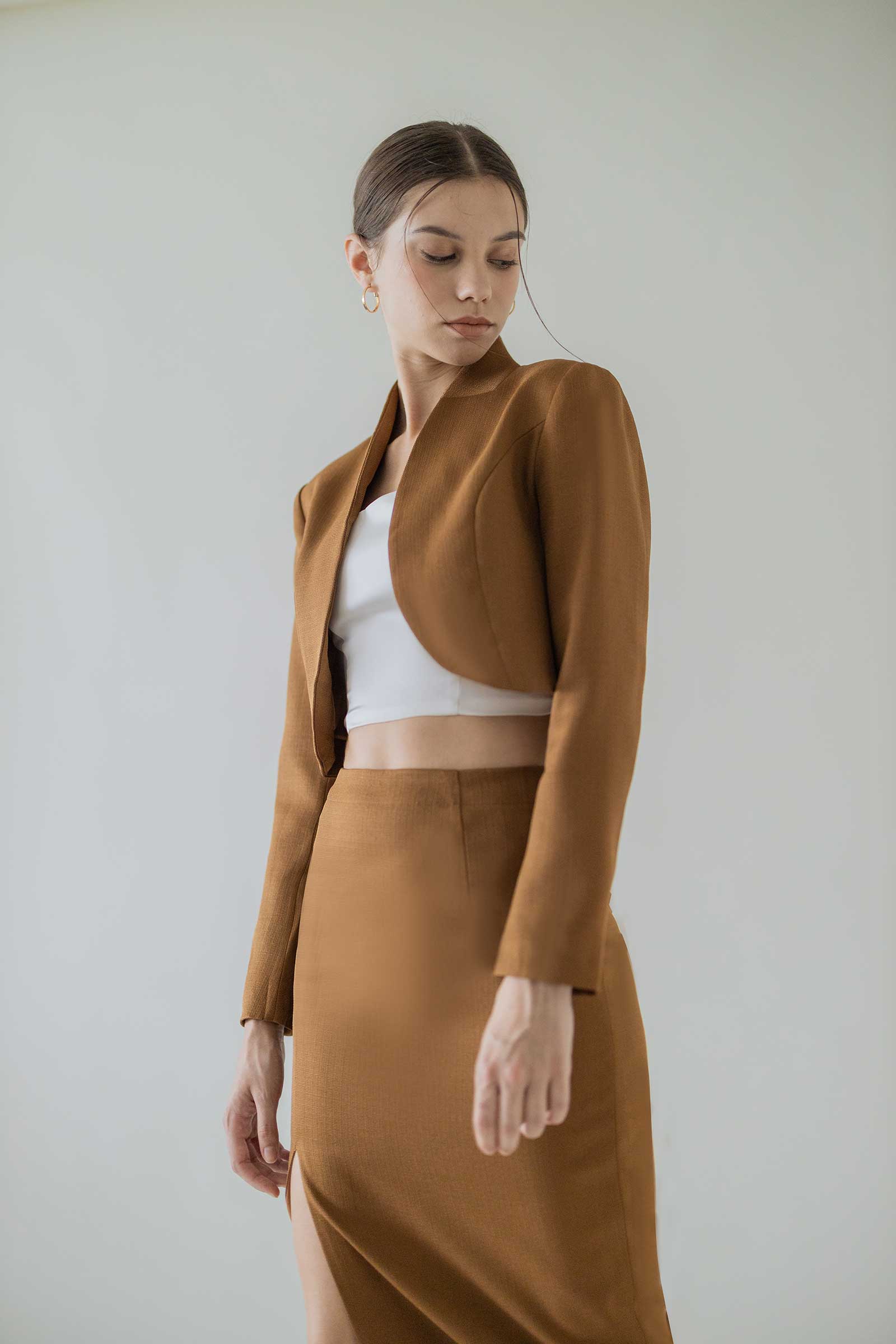 Poised Cropped Jacket (Brown)