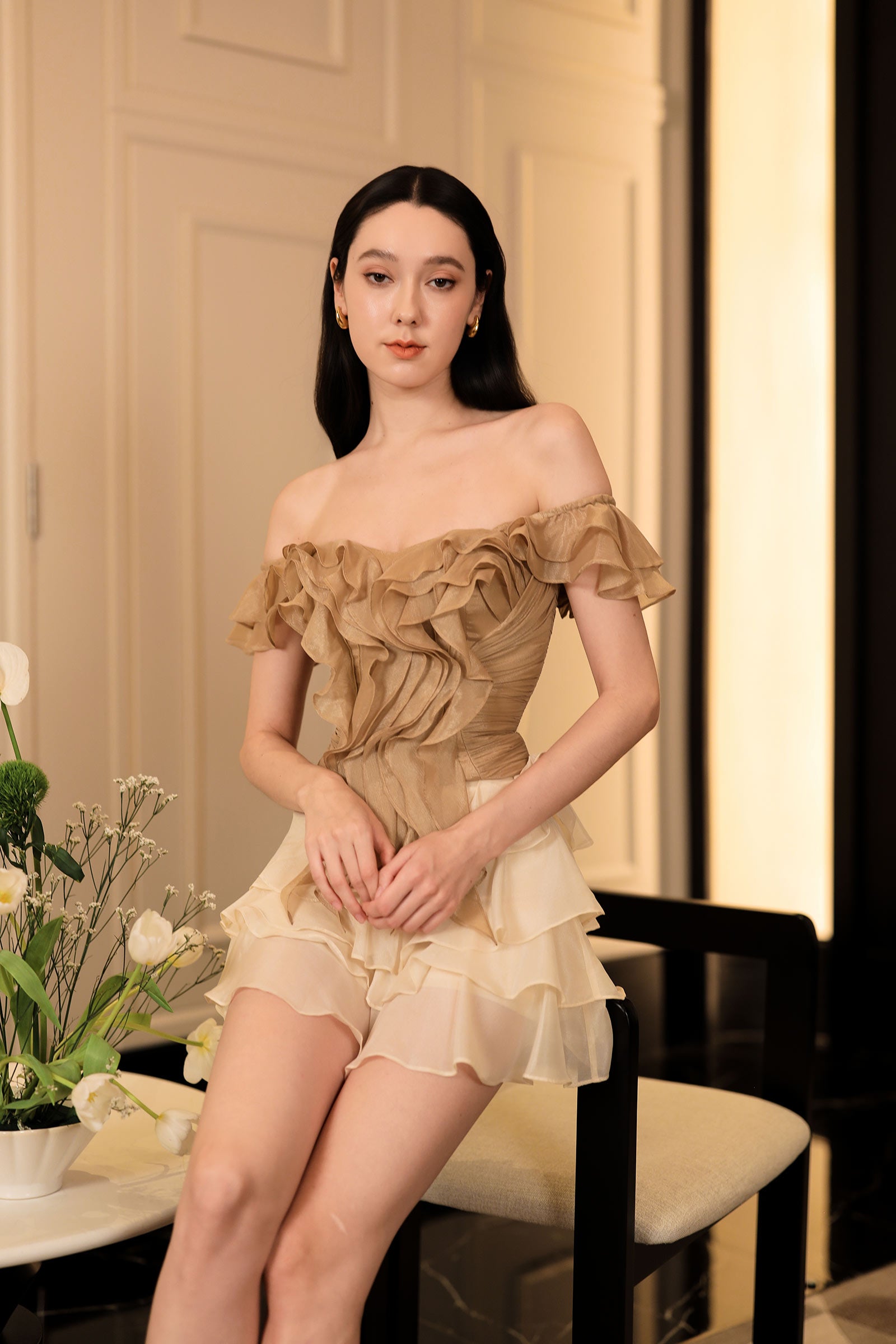 Devoria Ruffle Skort (Cream)
