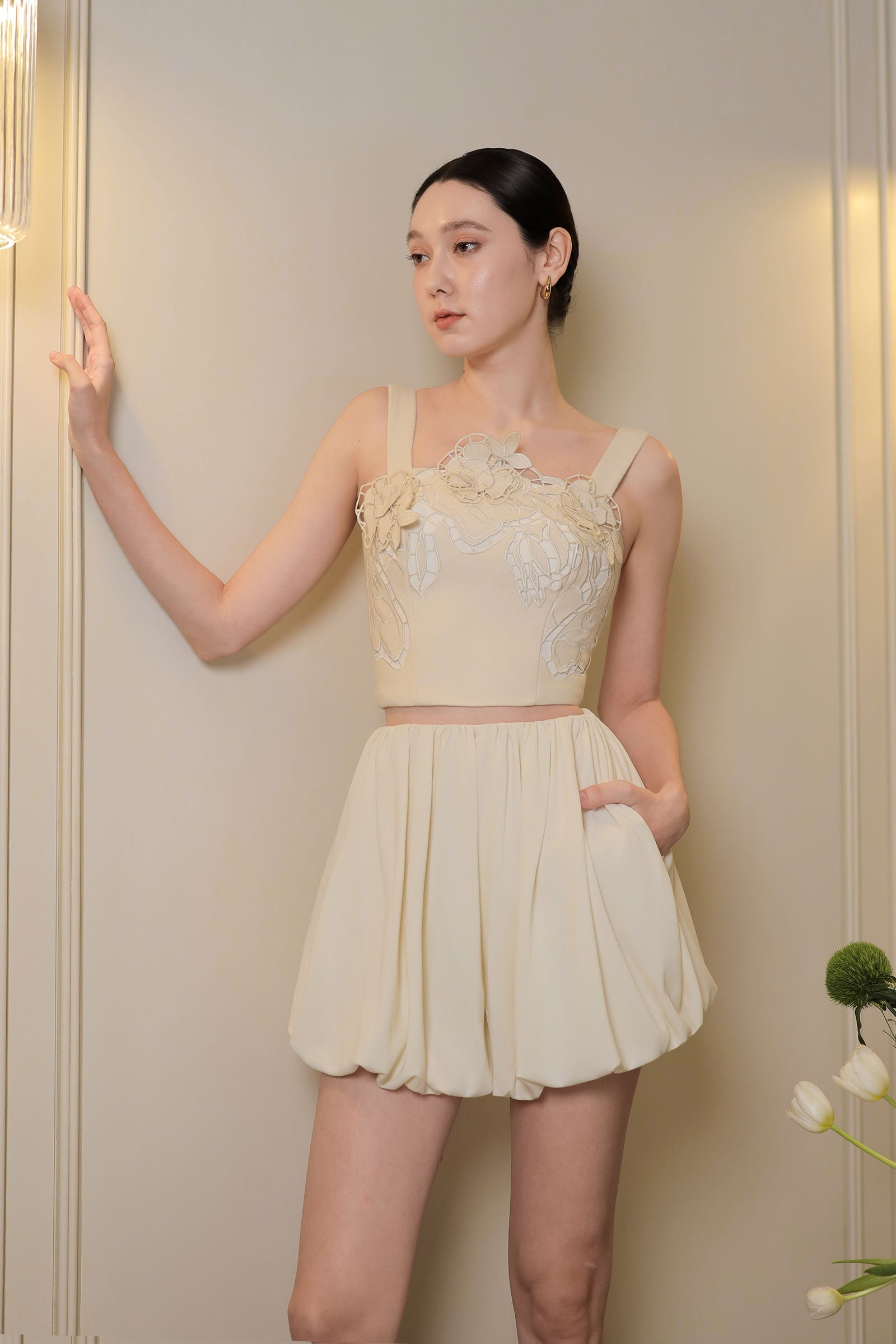 Dloriance Padded Embroidery Top (Ivory)