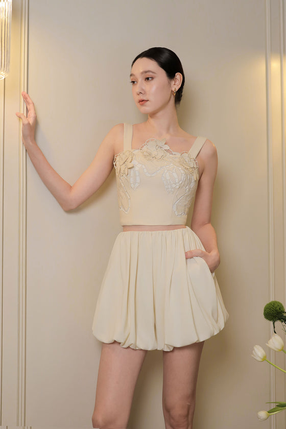 Dloriance Padded Embroidery Top (Ivory)