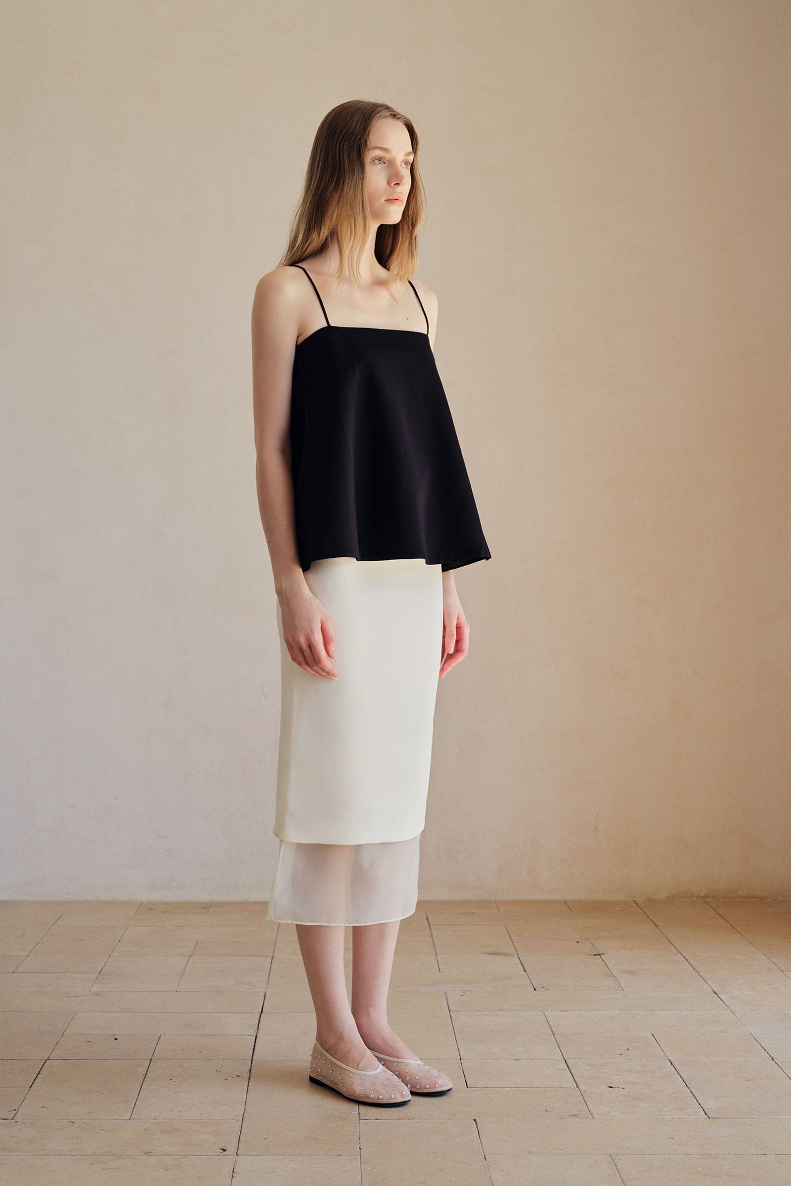 Allegra Organza Hemline Midi Skirt (Ice White)