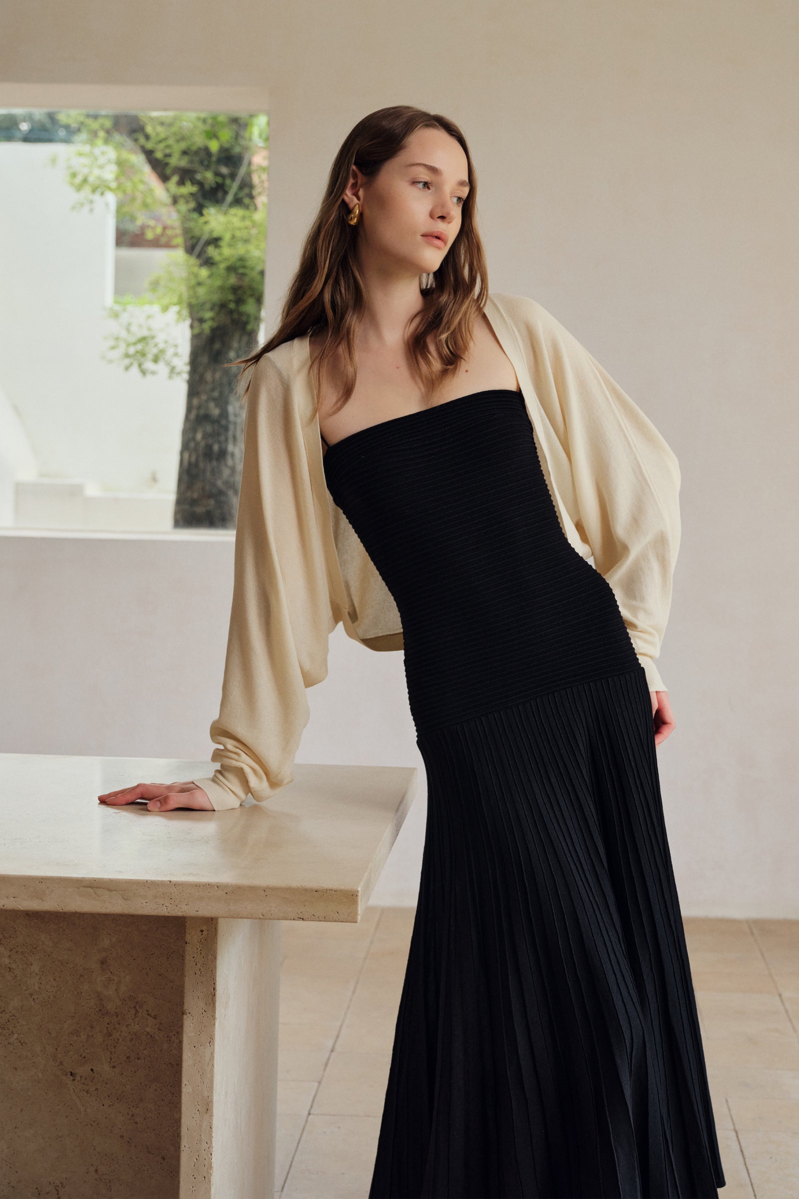 Beth Cropped Knit Overlay (Curd)