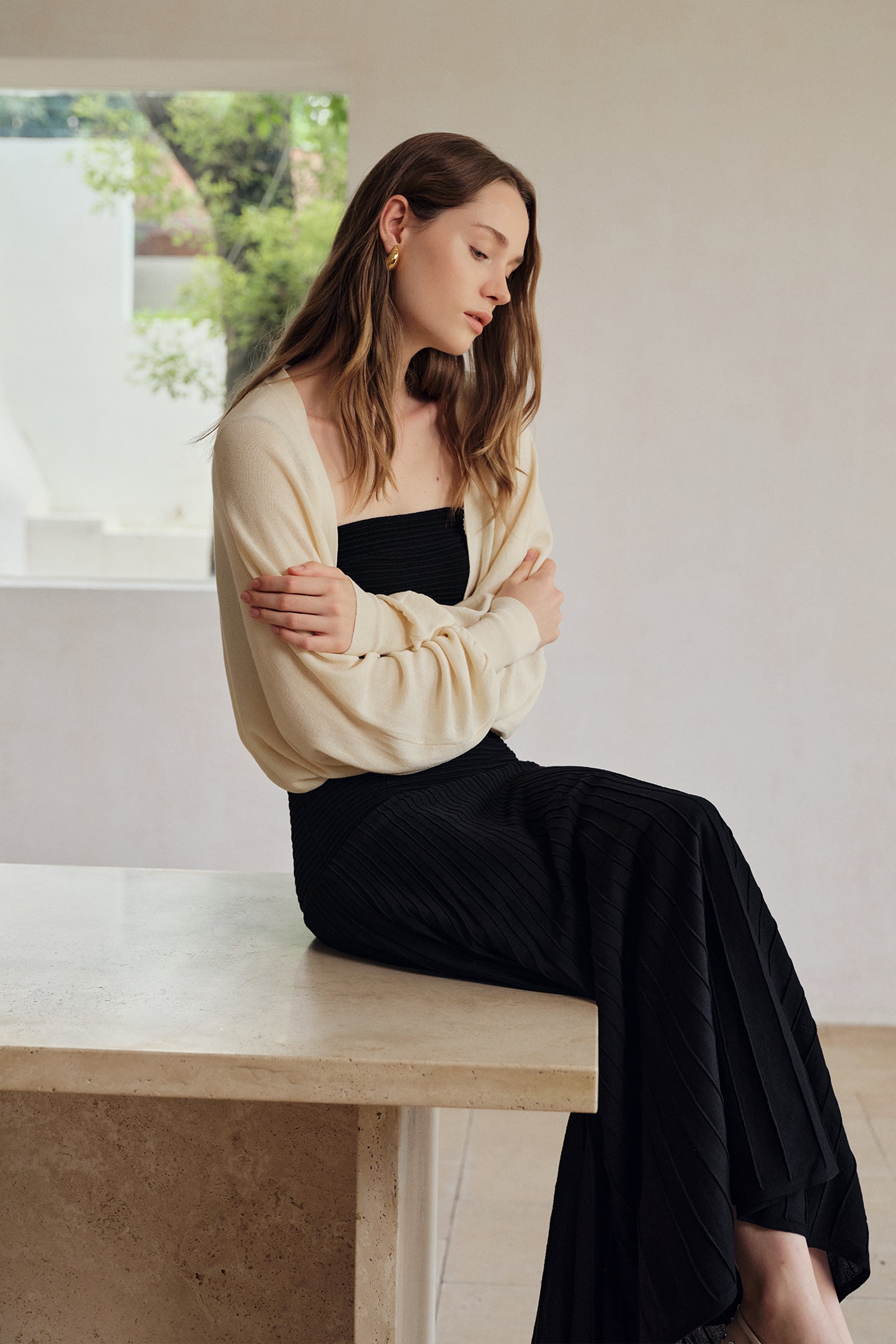 Beth Cropped Knit Overlay (Curd)