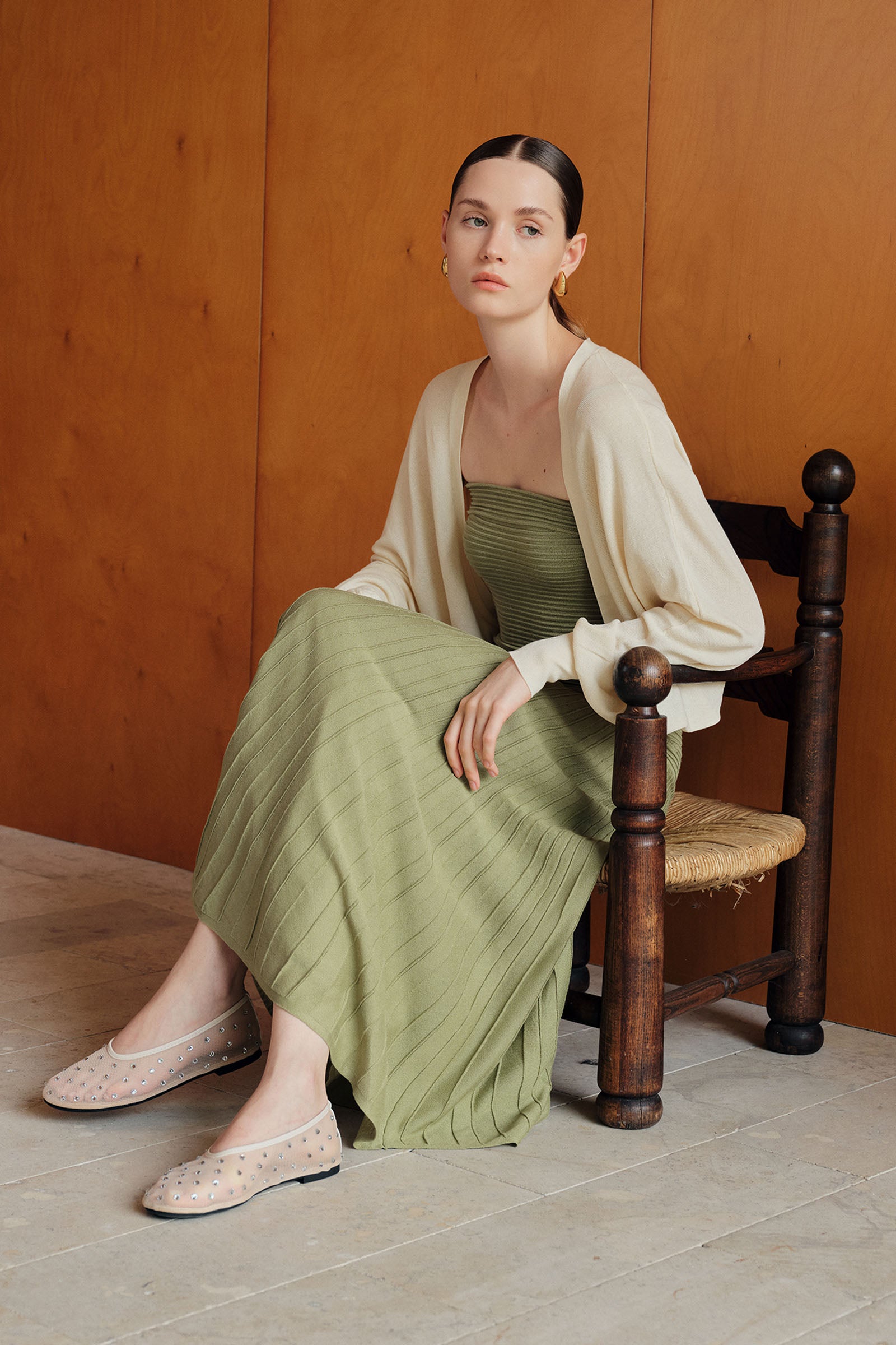 Phyllo Midi Knit Dress (Leaf)