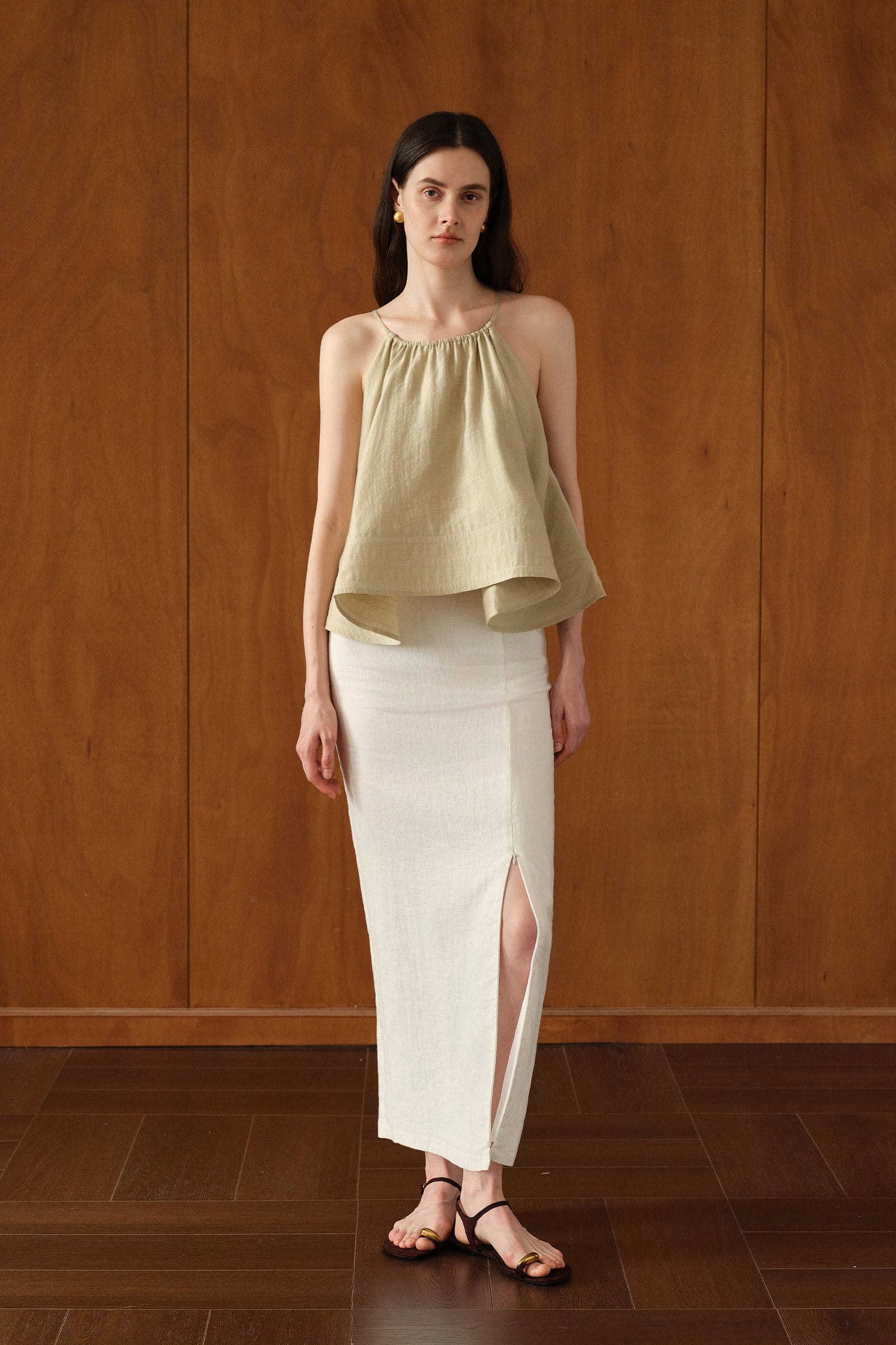 Mara Linen Midi Skirt (White Linen)