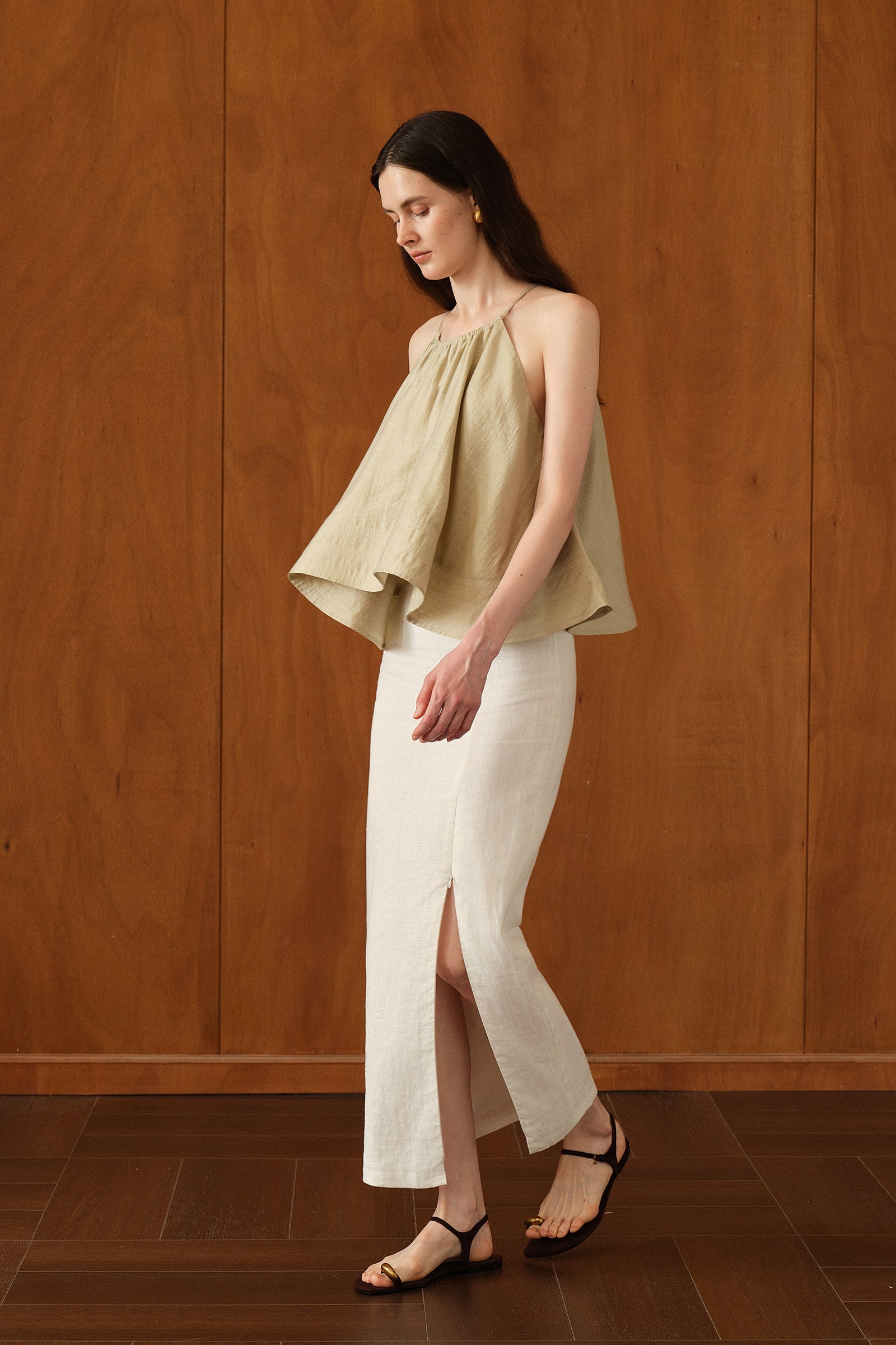 Mara Linen Midi Skirt (White Linen)