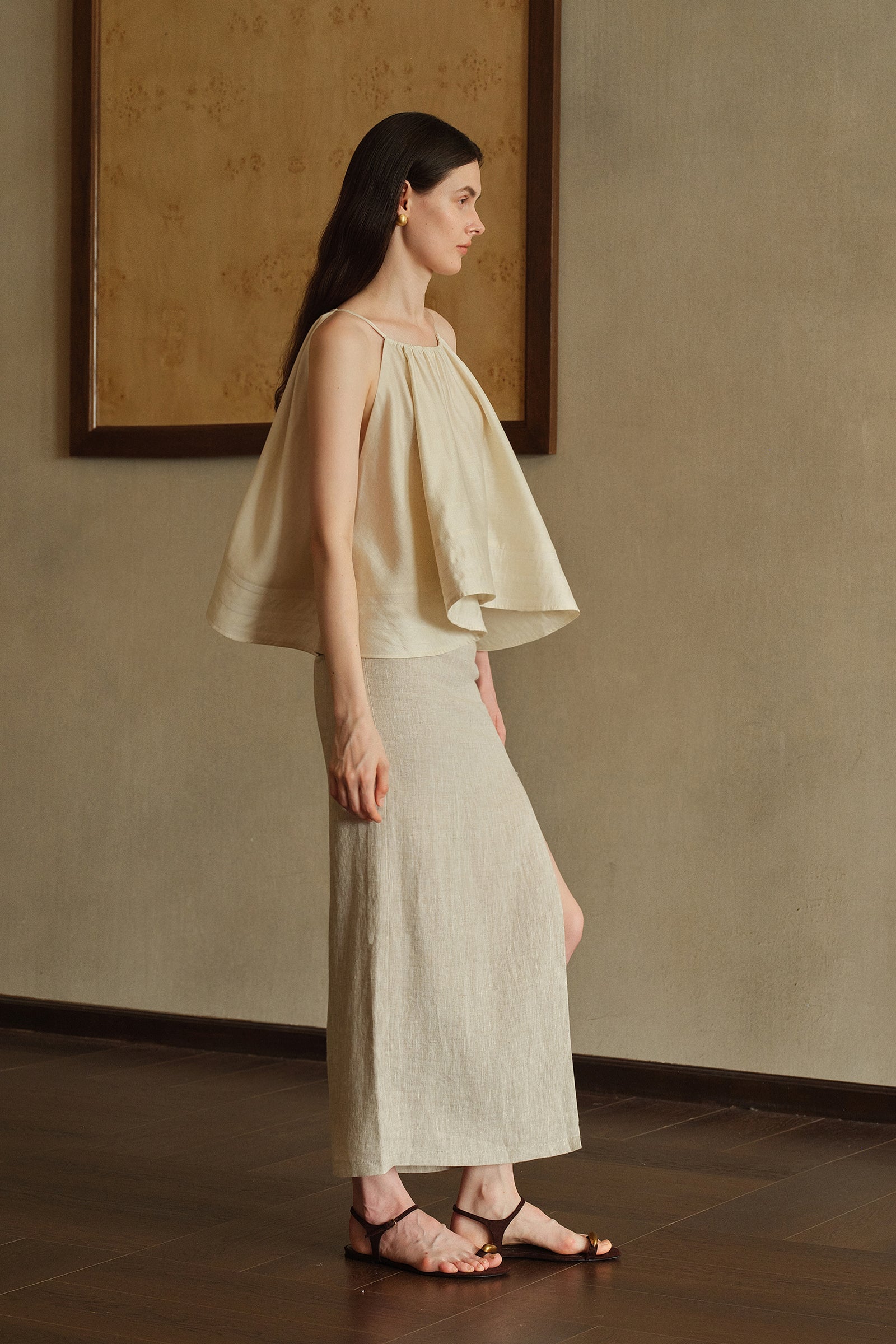 Mara Linen Midi Skirt (Natural Linen)