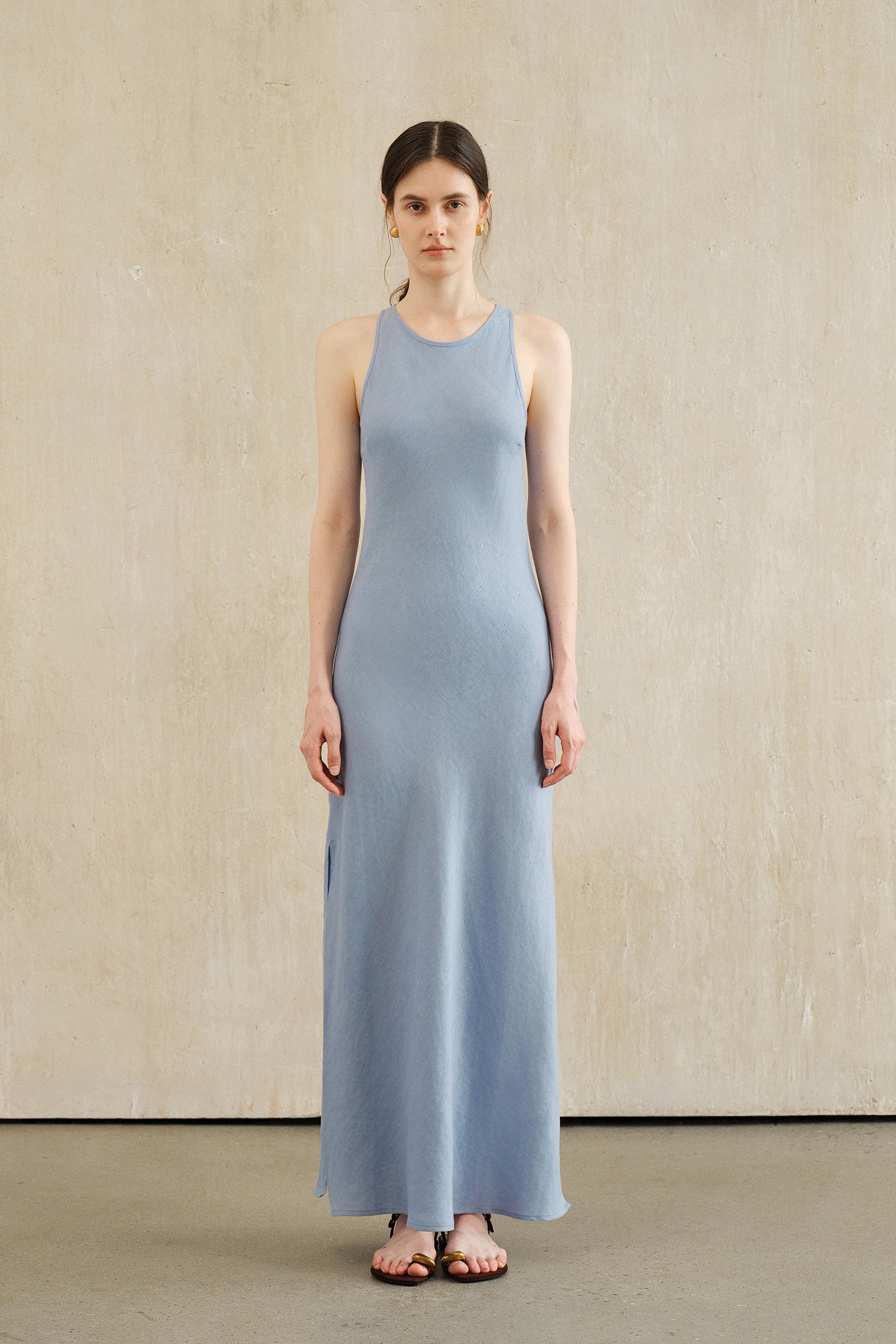 Yarra Linen Dress (Flax Blue)