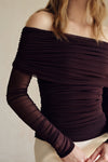 Bailey Mesh Ruched Off Shoulder Top (Ganache)