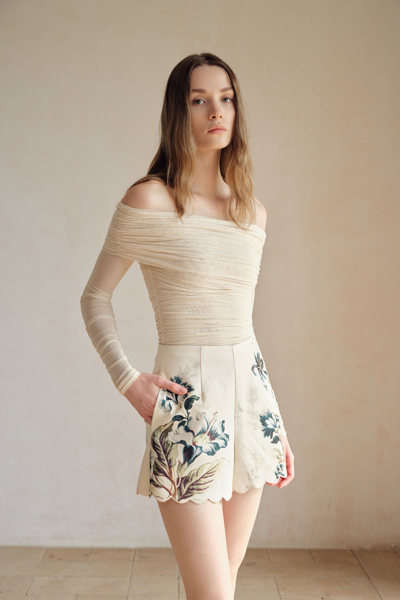 Deluna Printed Scallop Embroidery Shorts