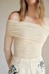 Bailey Mesh Ruched Off Shoulder Top (Buttercream)