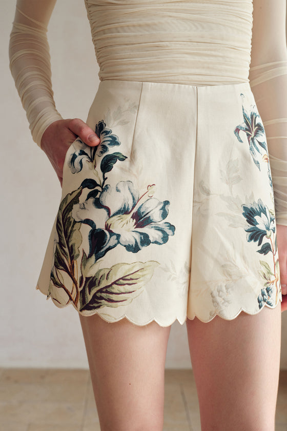 Deluna Printed Scallop Embroidery Shorts