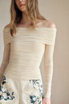 Bailey Mesh Ruched Off Shoulder Top (Buttercream)