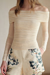 Bailey Mesh Ruched Off Shoulder Top (Buttercream)