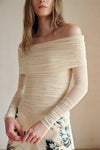 Bailey Mesh Ruched Off Shoulder Top (Buttercream)