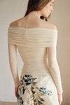 Bailey Mesh Ruched Off Shoulder Top (Buttercream)