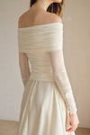 Bailey Mesh Ruched Off Shoulder Top (Ice White)