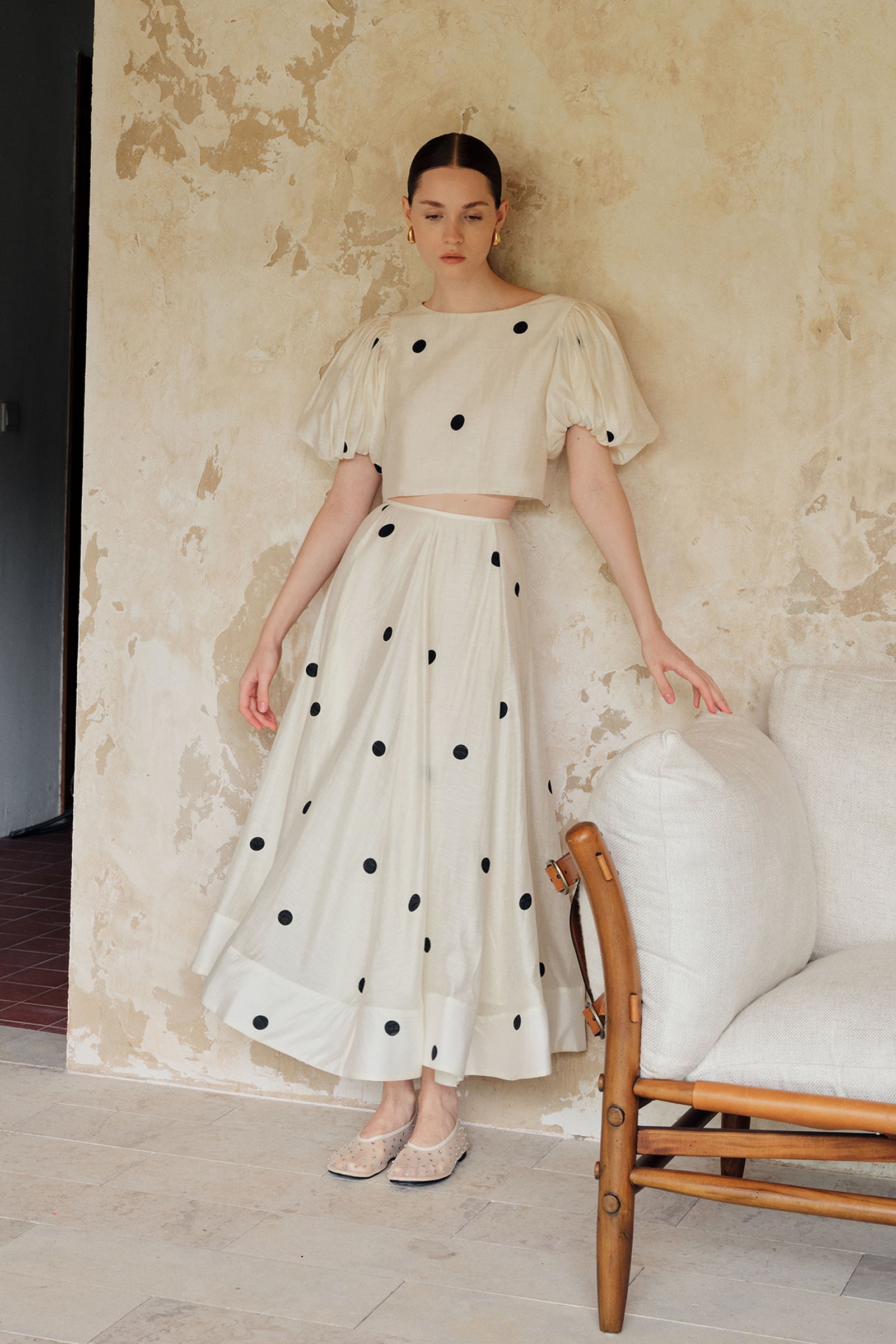 Gabi Polka Puff Sleeves Top