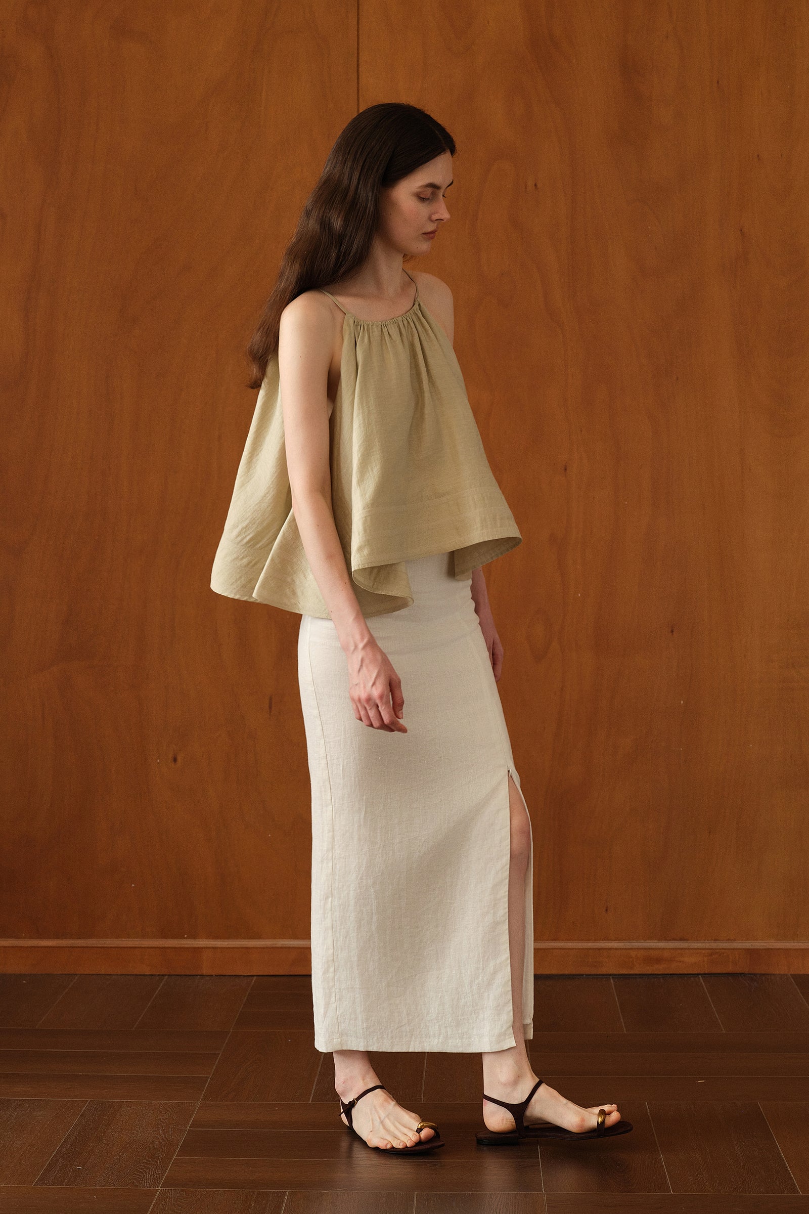 Mara Linen Midi Skirt (White Linen)