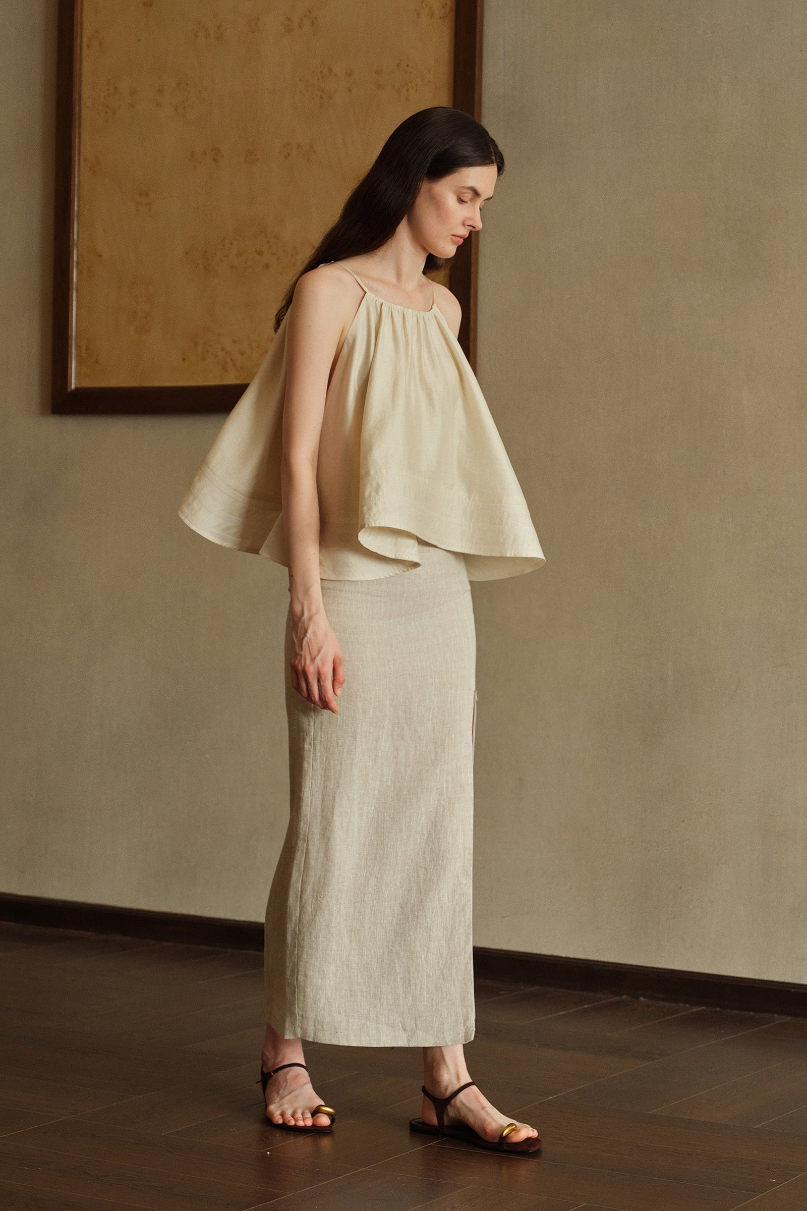 Mara Linen Midi Skirt (Natural Linen)