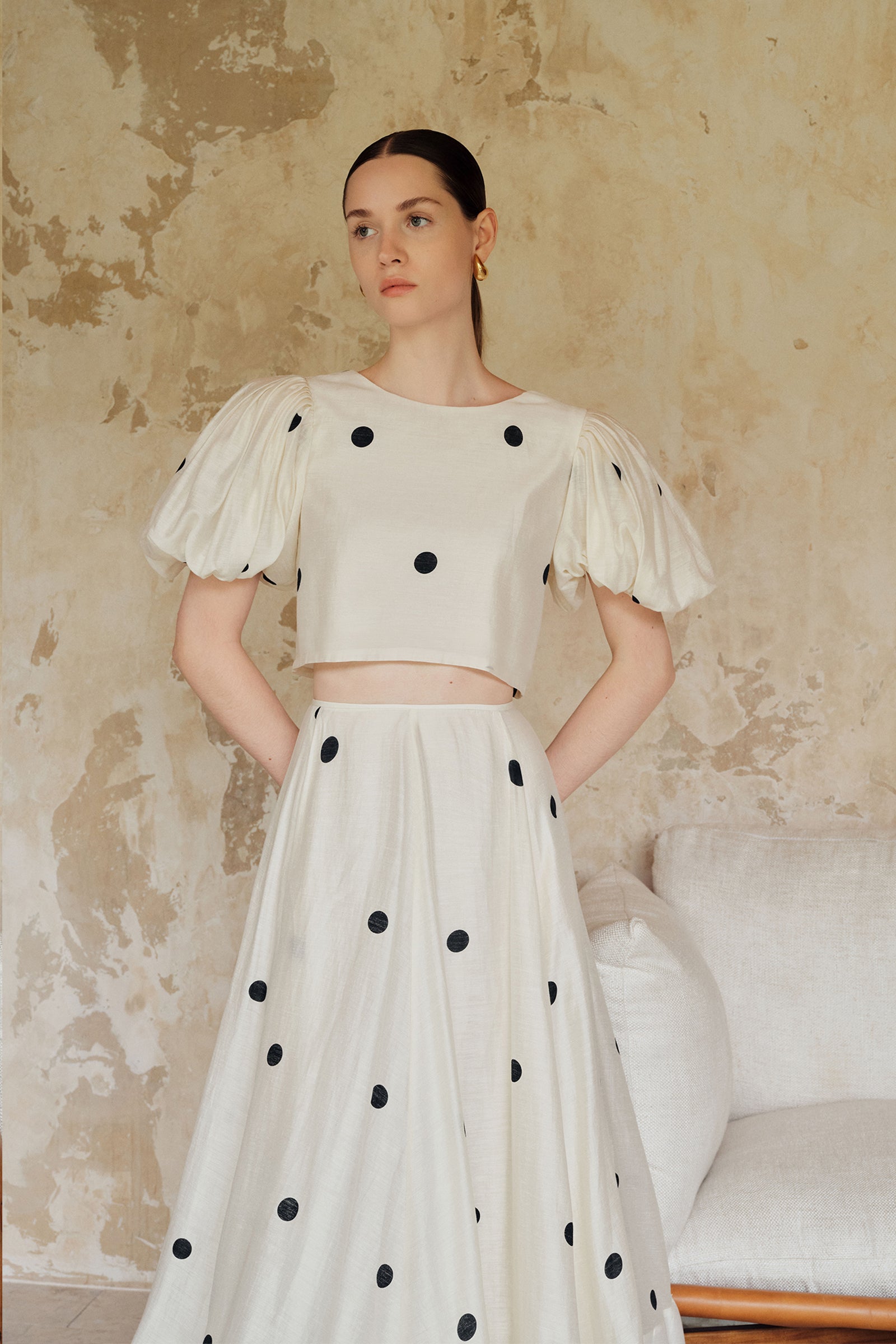 Gabi Polka Puff Sleeves Top