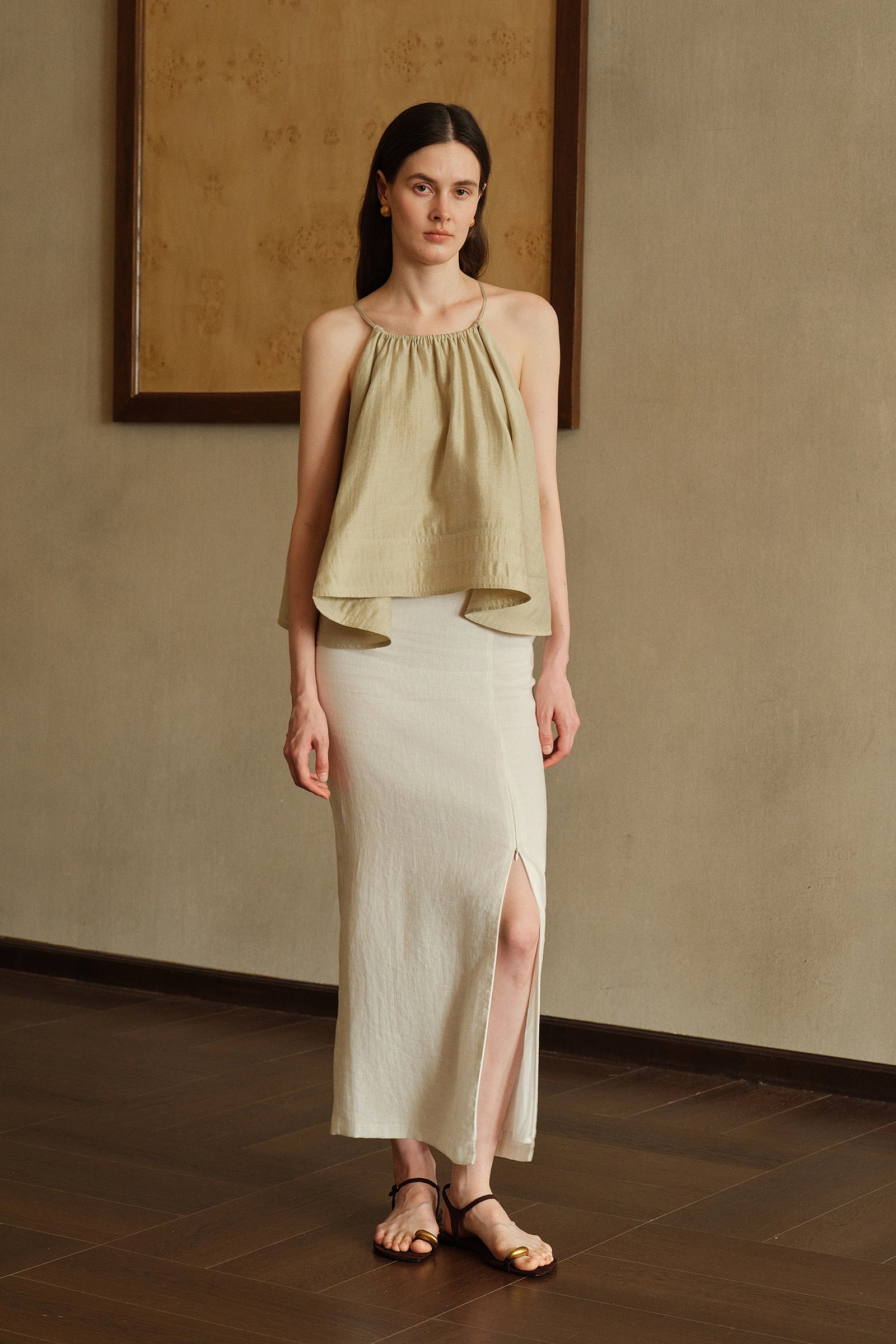 Mara Linen Midi Skirt (White Linen)