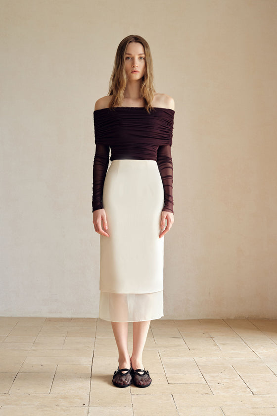 Allegra Organza Hemline Midi Skirt (Ice White)