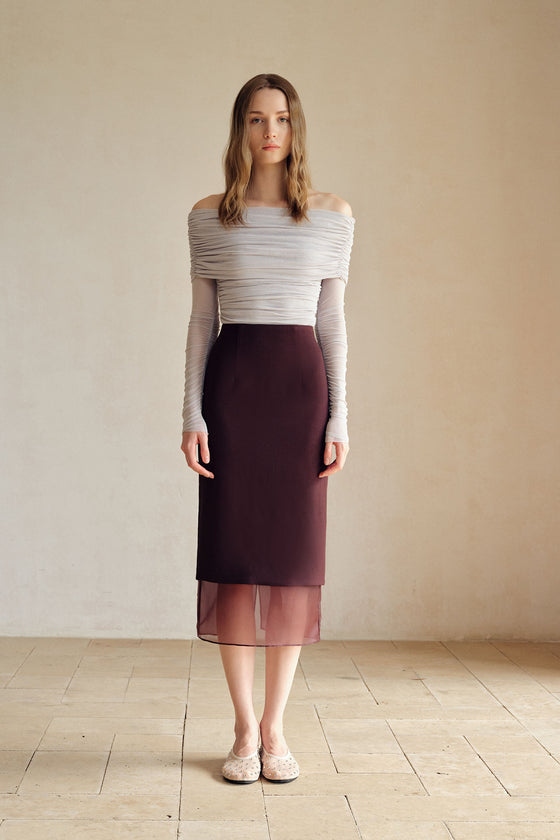 Allegra Organza Hemline Midi Skirt (Ganache)