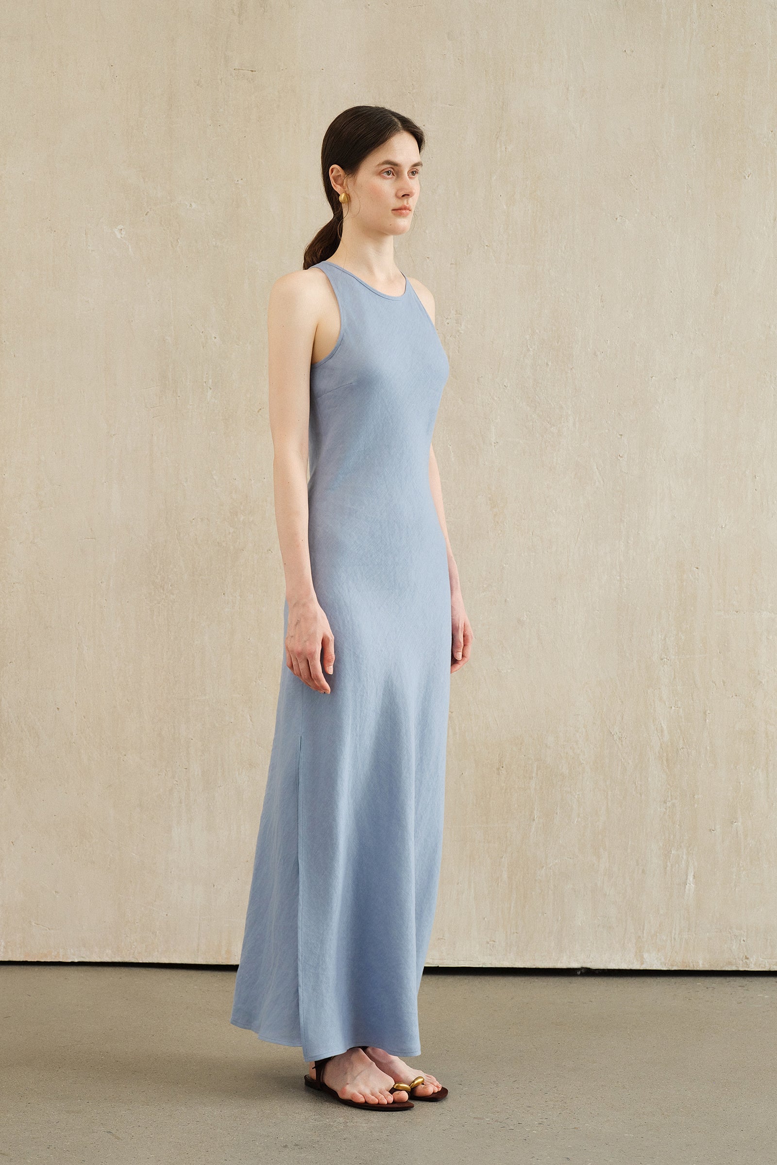 Yarra Linen Dress (Flax Blue)