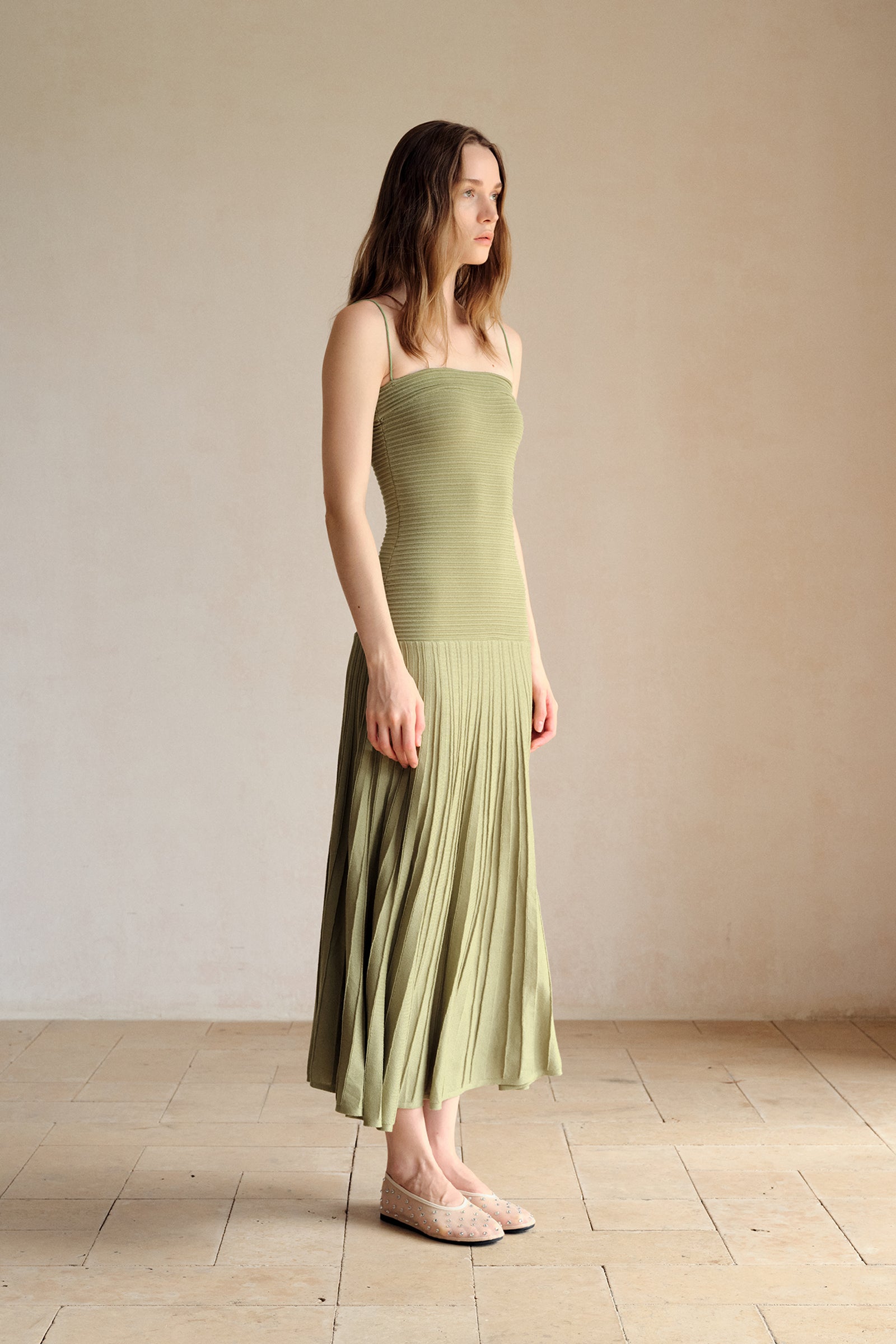 Phyllo Midi Knit Dress (Leaf)