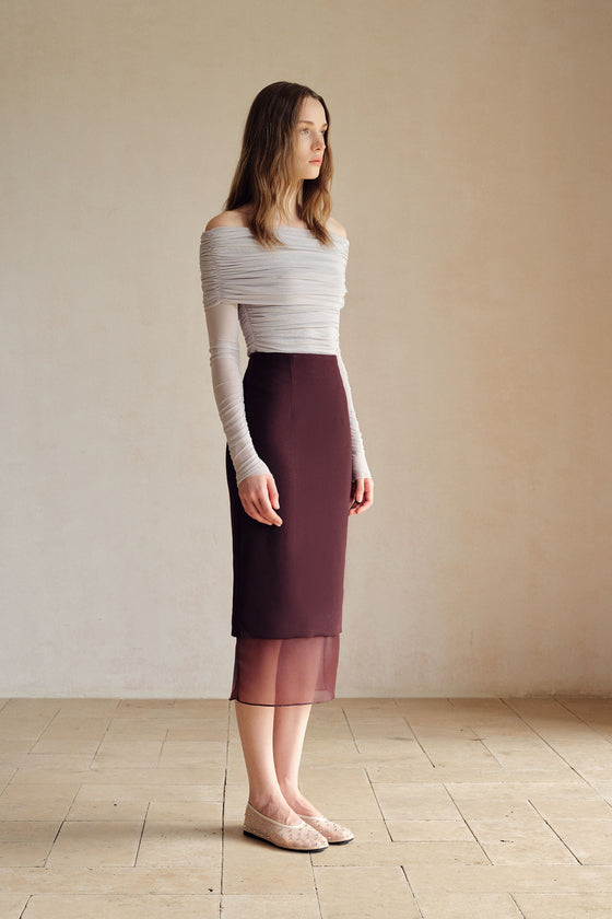 Allegra Organza Hemline Midi Skirt (Ganache)