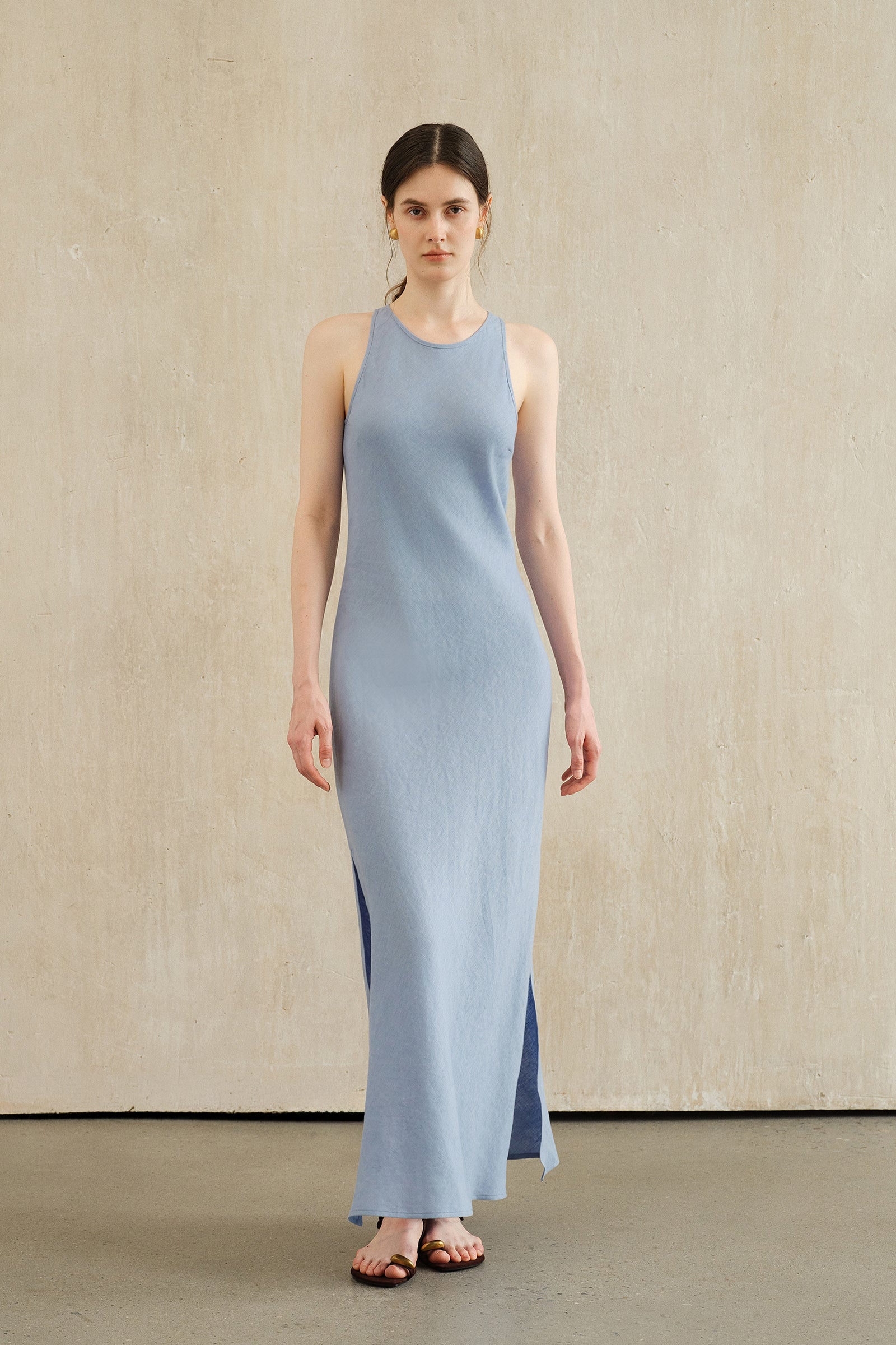 Yarra Linen Dress (Flax Blue)