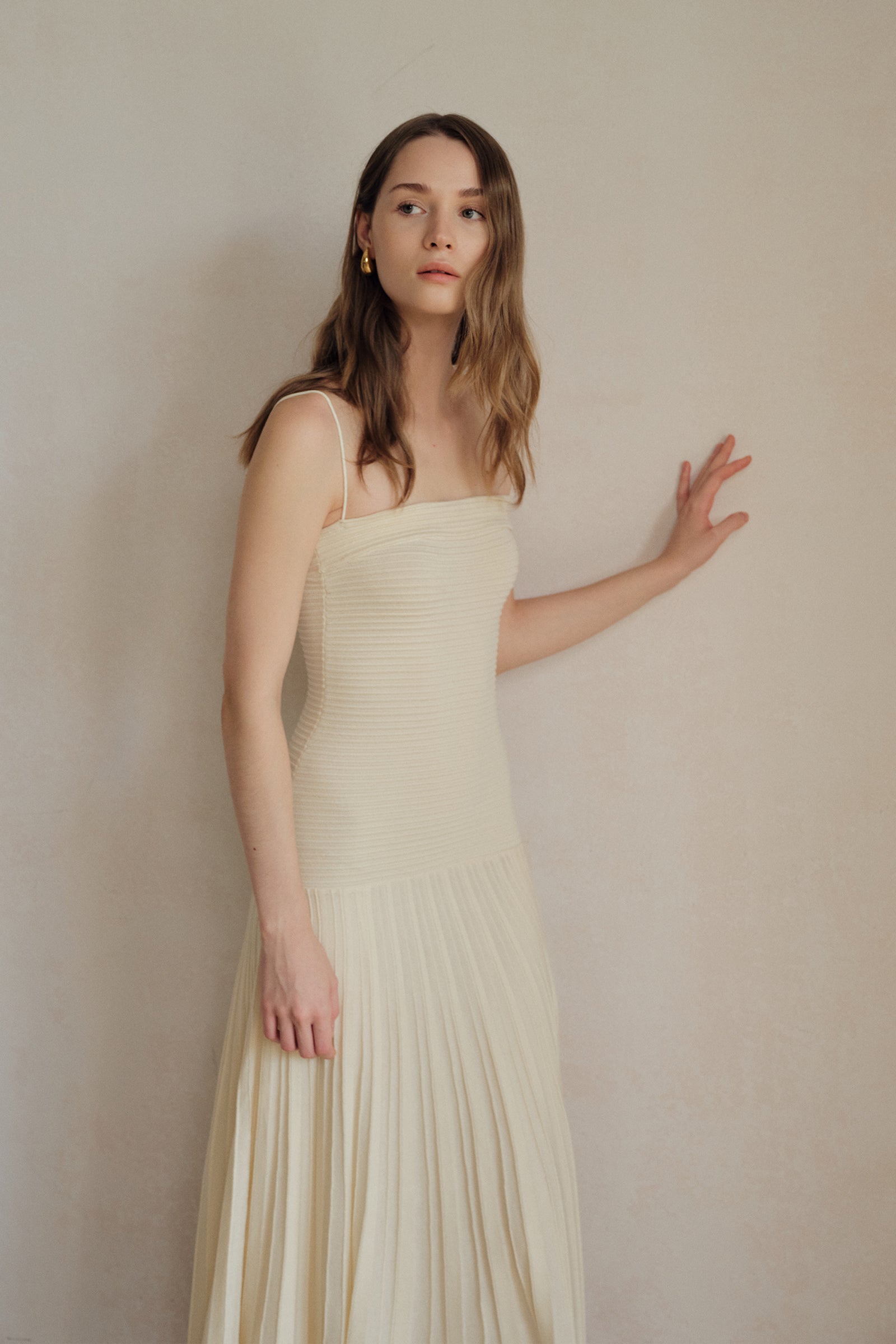 Phyllo Midi Knit Dress (Curd)