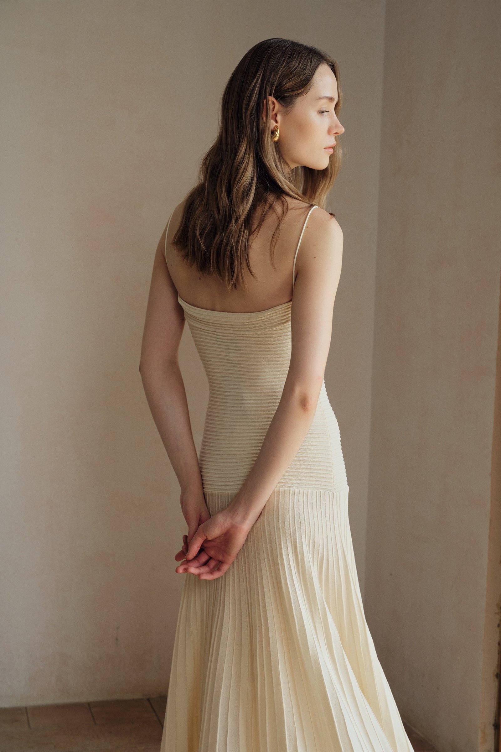 Phyllo Midi Knit Dress (Curd)