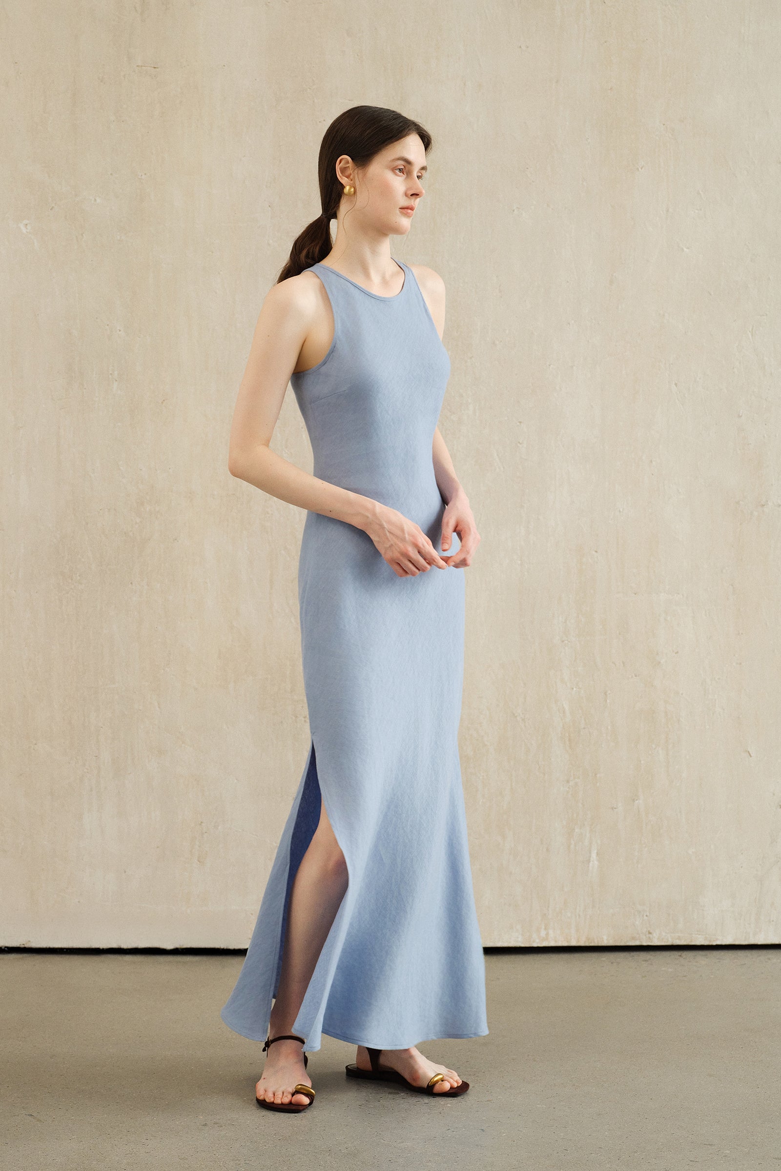 Yarra Linen Dress (Flax Blue)