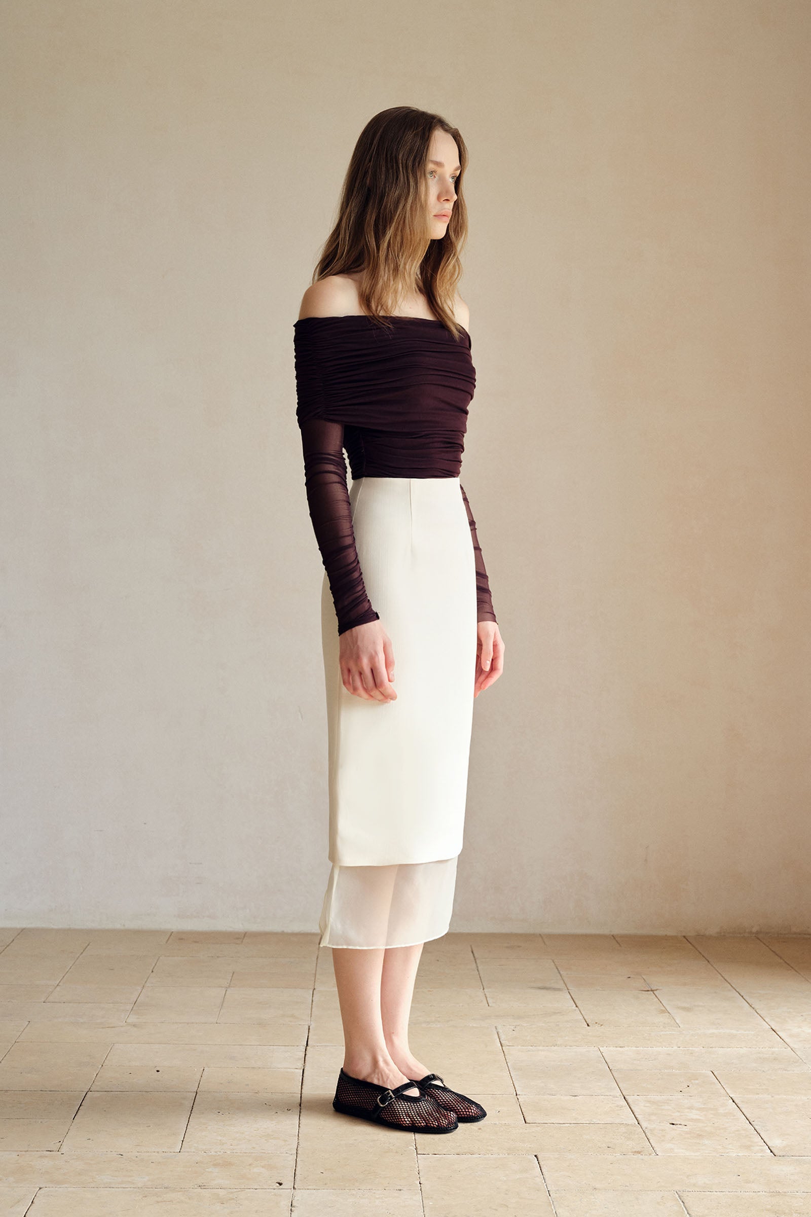 Allegra Organza Hemline Midi Skirt (Ice White)