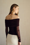 Bailey Mesh Ruched Off Shoulder Top (Ganache)