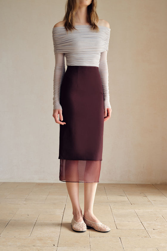 Allegra Organza Hemline Midi Skirt (Ganache)