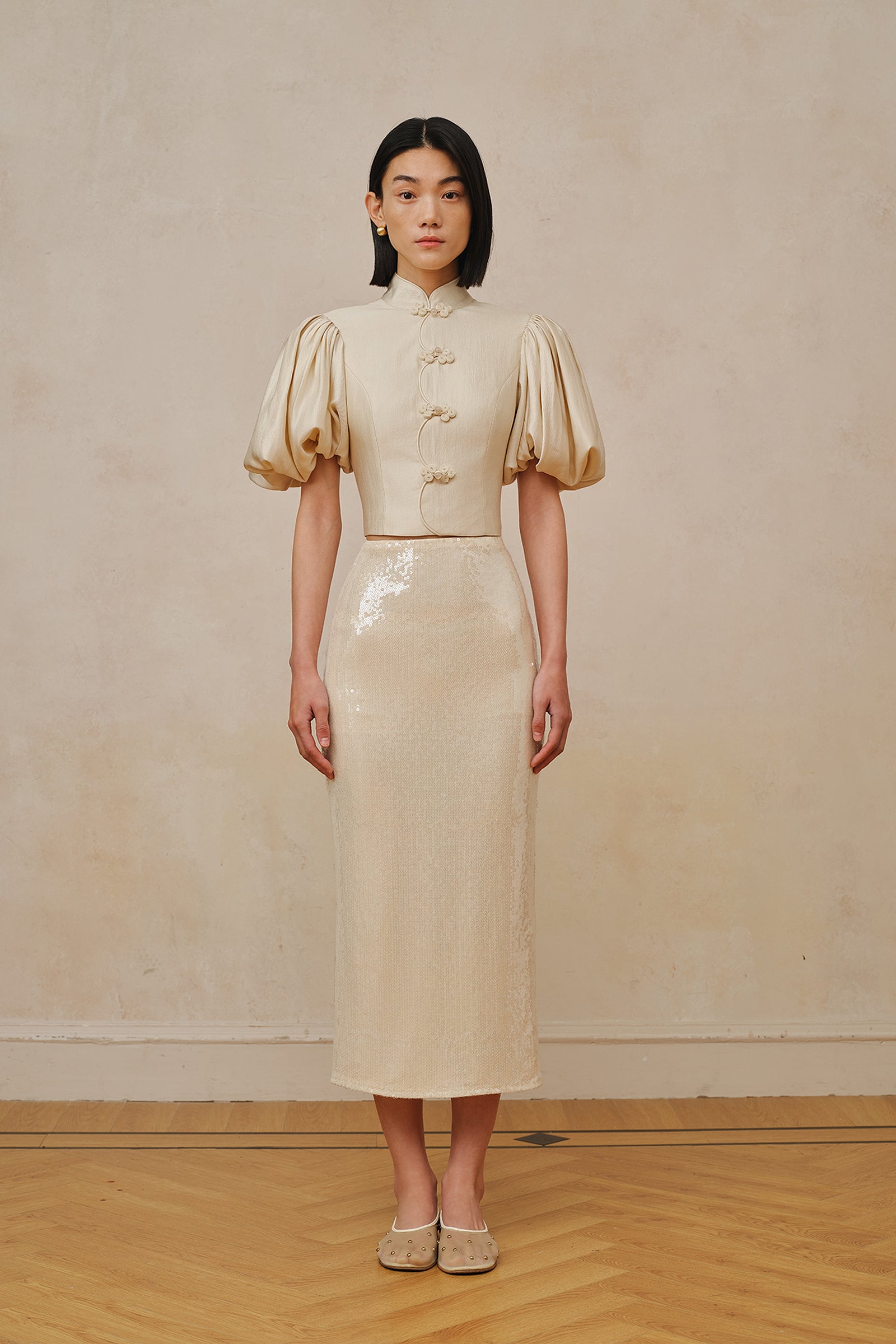 Jaded Midi Skirt (Porcelain Cream)