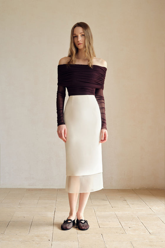 Allegra Organza Hemline Midi Skirt (Ice White)