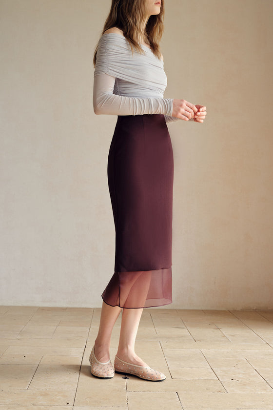 Allegra Organza Hemline Midi Skirt (Ganache)