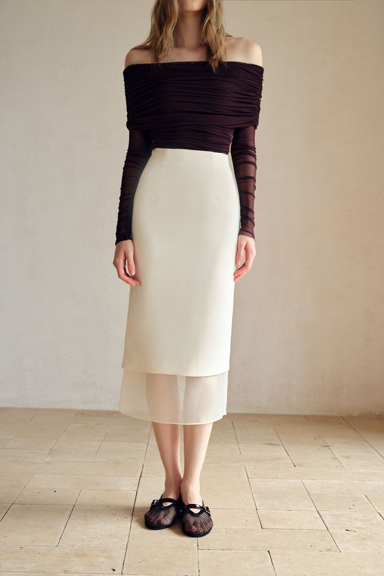 Allegra Organza Hemline Midi Skirt (Ice White)