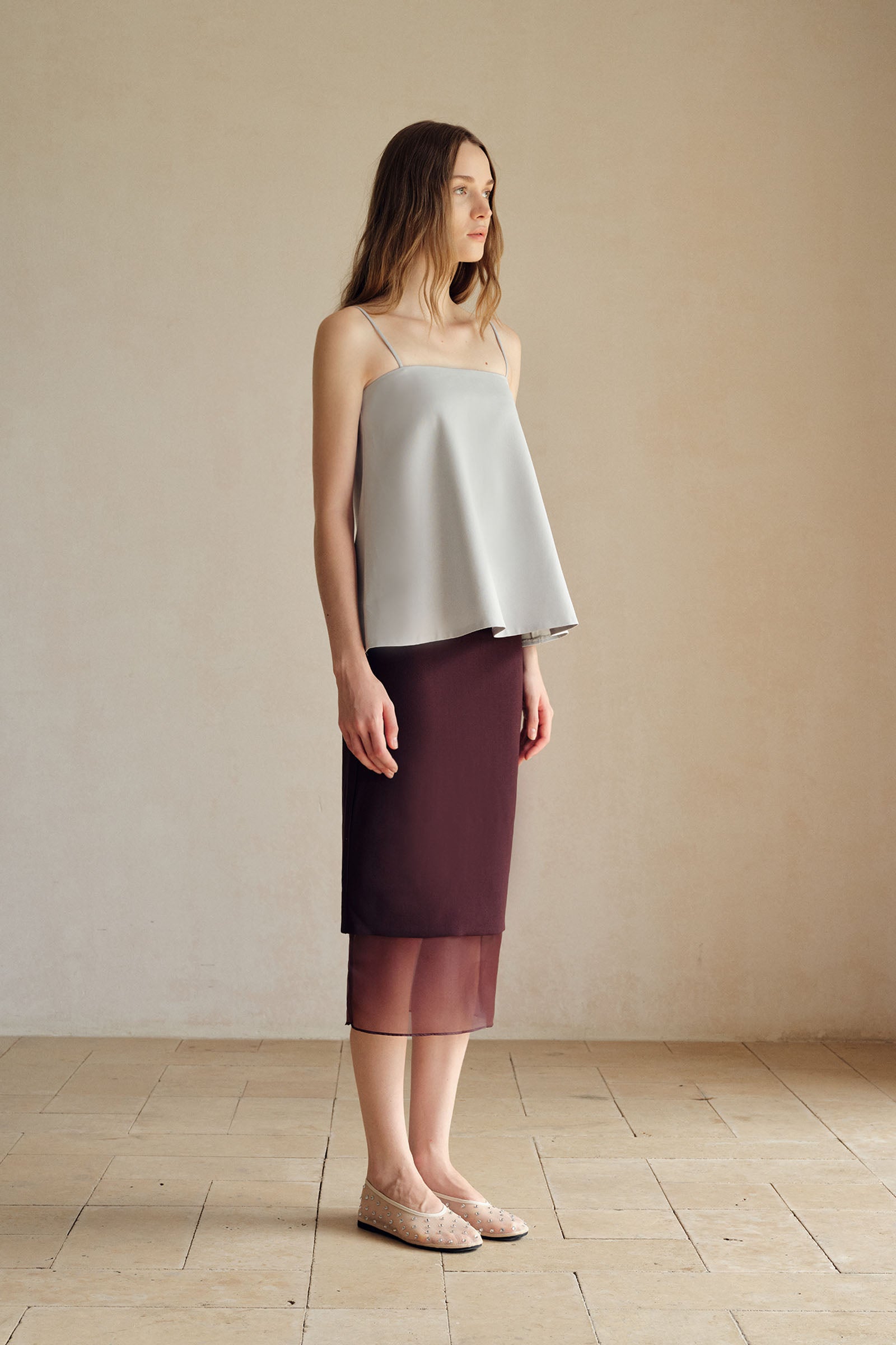 Allegra Organza Hemline Midi Skirt (Ganache)