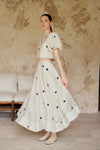 Loula Printed Polka Flare Midi Skirt