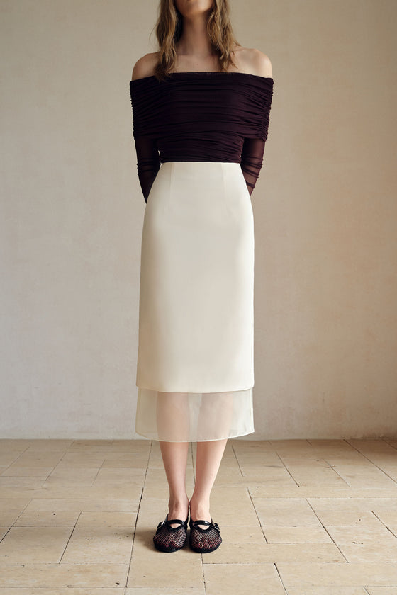 Allegra Organza Hemline Midi Skirt (Ice White)