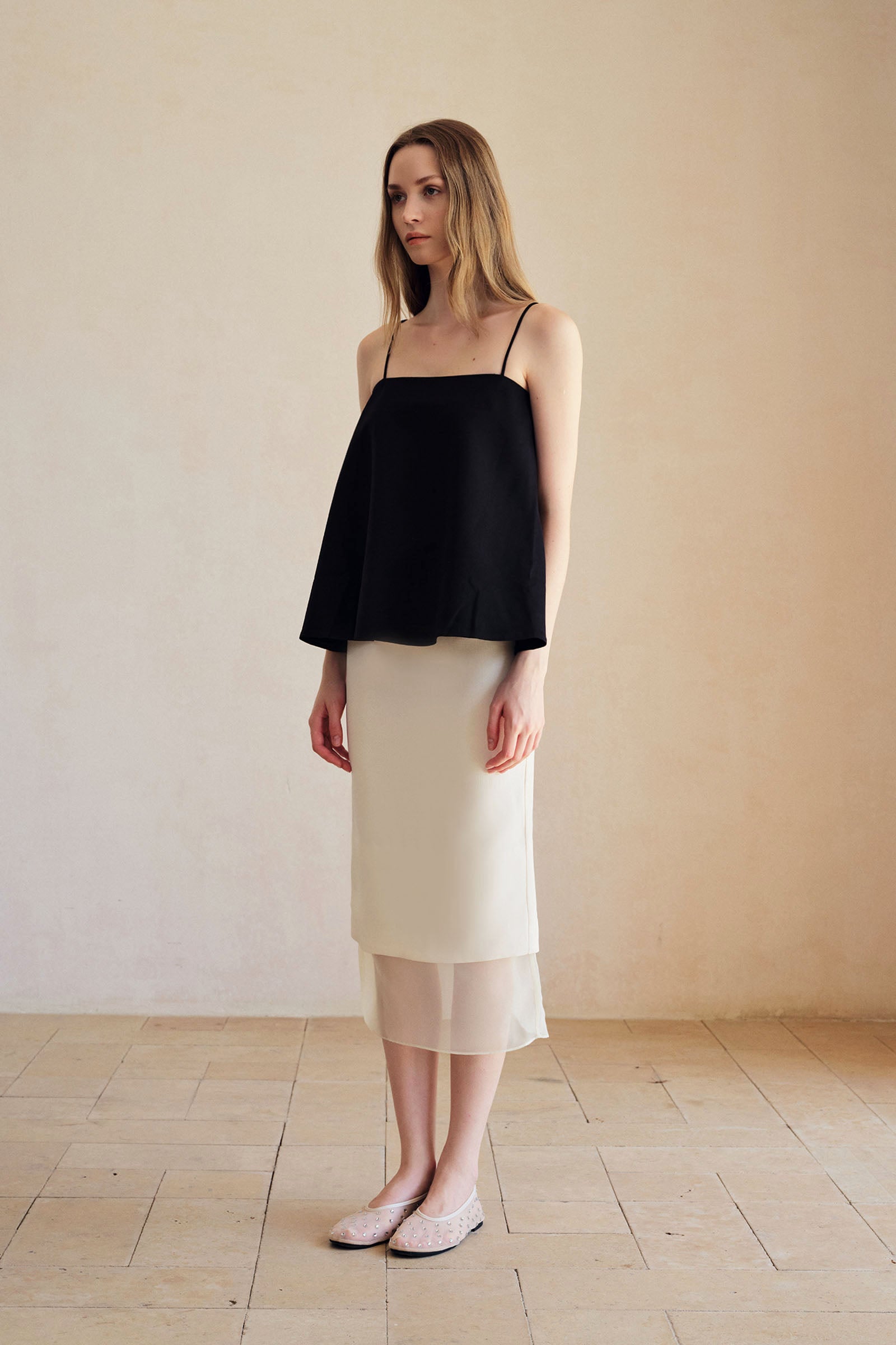 Allegra Organza Hemline Midi Skirt (Ice White)