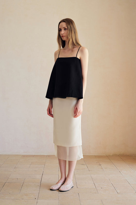 Allegra Organza Hemline Midi Skirt (Ice White)